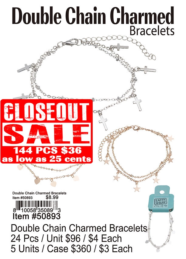 Double Chain Charmed Bracelets - Closeout 144 Pcs.